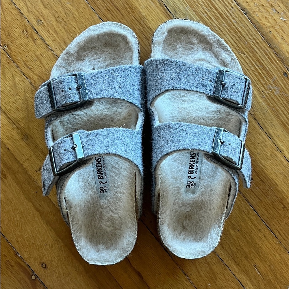 Birkenstock 30 190 c12 12 Arizona sandals kids boiled grey wool w faux shearling